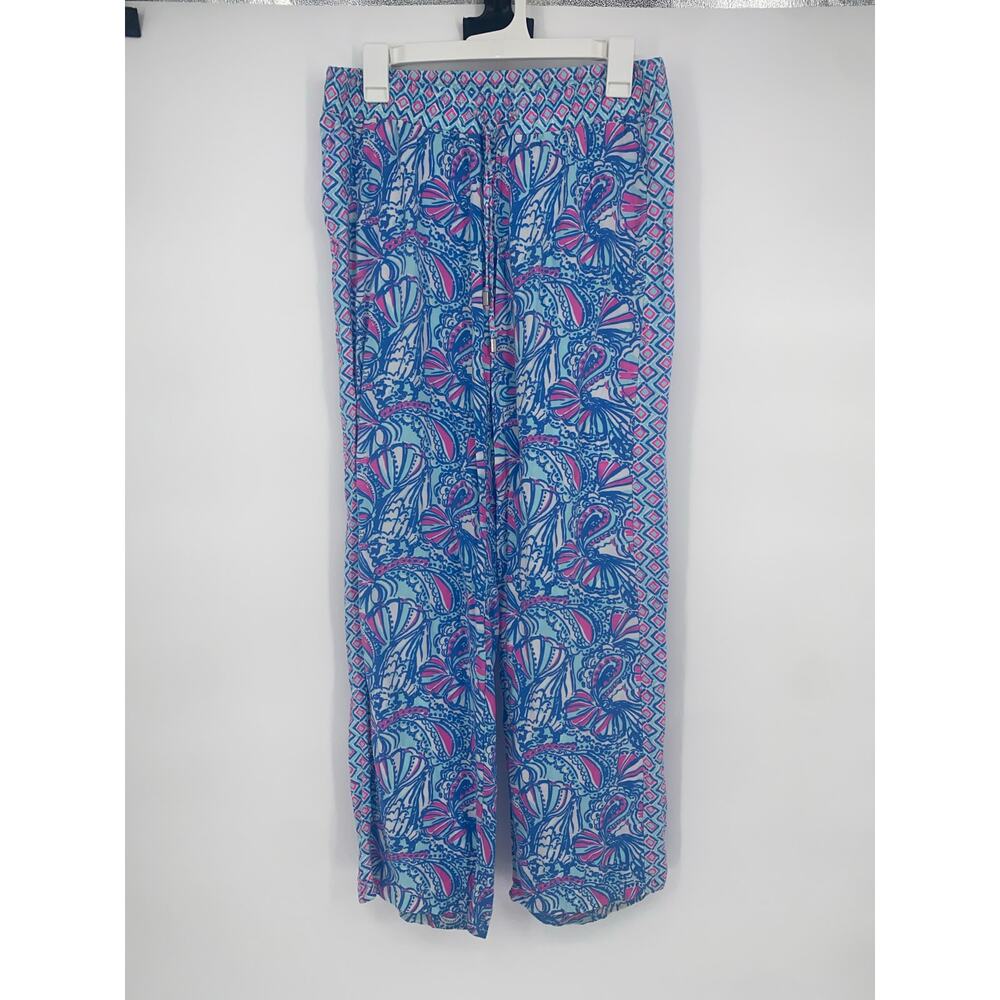 Lilly Pulitzer Wide Leg Pull On  Pants Women Medium Nautical theme  Drawstring